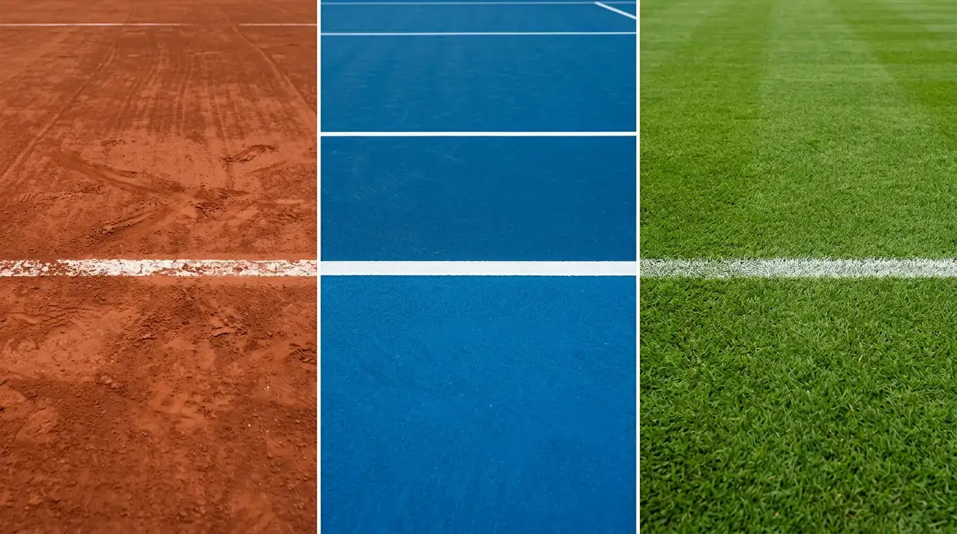 Tres superficies de tenis ATP: tierra batida, pista dura y hierba